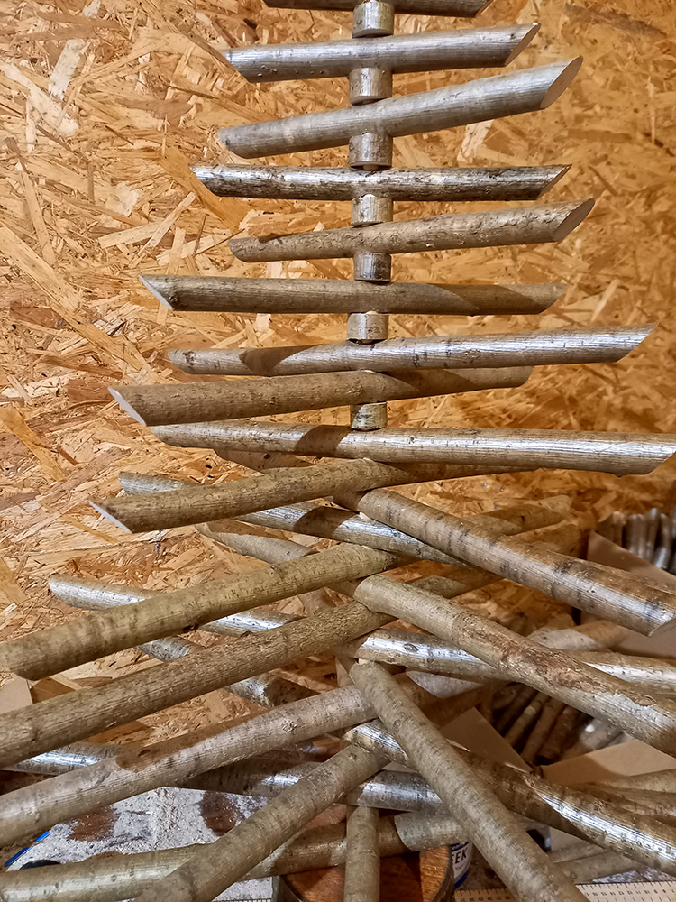 Close up of the wooden branches of an Eco Christmas Tree.